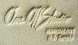 Carol Smeraldo. 2005 to present, custom made rubber stamp signature on production work: “One Off Studio (logo), Handmade N.S. Canada”, forms made by assistants, altered and decorated by Carol.