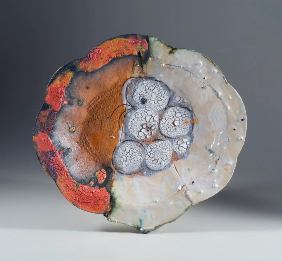 John Chalke. Five Circles, 2012. 36 x 41 x 5 cm. Hand built, altered, layered multiple glazes, multiple firings (cone 05-04). Photograph: Barbara Tipton