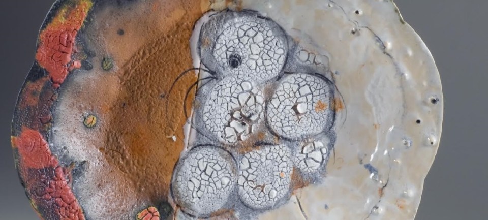 John Chalke. Five Circles (Detail), 2012. 36 x 41 x 5 cm. Hand built, altered, layered multiple glazes, multiple firings (cone 05-04). Photograph: Barbara Tipton