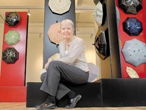 Ann Mortimer at her "Umbrella Escapade" Exhibition.