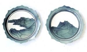 Campbell, two plates, 1978. airbrushing stains on bisque porcelain work then glaze firing to C/6 oxidation. Courtesy of the artist.