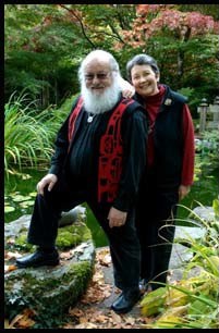 Robin Hopper and Judi Dyelle in their Metchosin garden