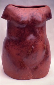 Big Red Torso, 1995. Red clay, terra sigalatta, sprayed with colemonite, H- 59cm, slab built, formed from inside, private collection . Photo Terry K Yip