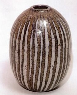 Walter Dexter . Vase. stoneware, thrown, 12mi. #2 glaze, Cochrane, with cobalt . cone 9. 15 1/2 cm h x 11cm d