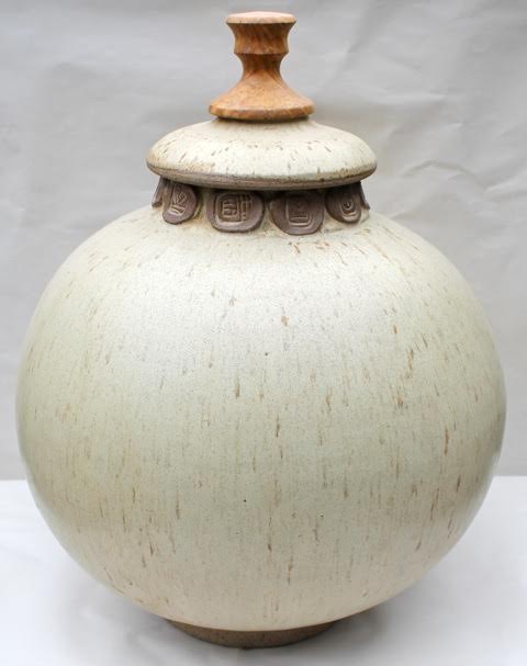 Stan Clarke. c.1980 Vase with wooden top. Coll.Marlyn Turner and Dave Clarke.
