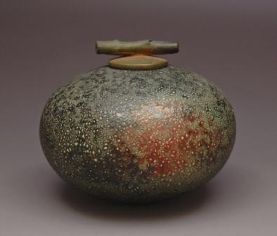 Tom Smith. Raku Lidded Vessel, 2006. 26.7 h x 30.5 w cm, Raku Clay, Copper Glaze, Raku Fired. Collection Judy Blake.