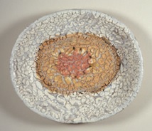 John Chalke. Grey, White, Orange, Red Oval Plate, 1999, Collection of the artist. Photo: John D. Dean