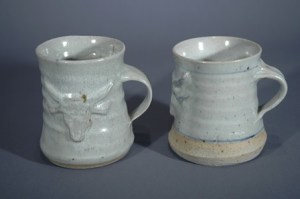 John Chalke. Alberta Beef Mugs, mid 1970s. Glazed stoneware, 10.2x8.9 cm. Exhibited in the Willock and Sax Gallery, Banff
