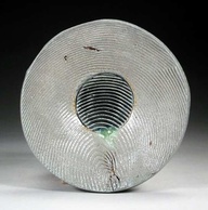 John Chalke.Wire Cut Plate, not dated. Soda 21cm., wood-fired stoneware. Carol and Richard Selfridge Collection