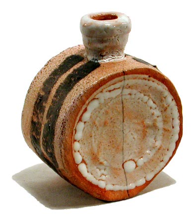 John Chalke. Bottle, c. 1998. 15.6x12.3x8.1. Stoneware, glazed. Collection of the Art Gallery of Burlington. Donated by Joan Bennett, 2000.