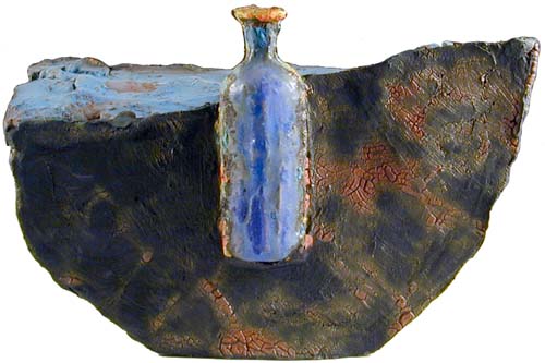 John Chalke. St. Patrick (crossing the sea). 2002. 16.0x24.0x7.5 cm. Clay, hand built and multi fired. Collection of the Artist.