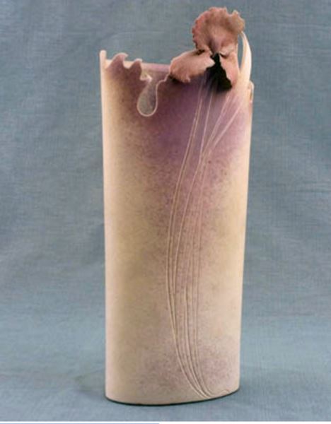 Harlan House. Iris Vase. circa 1978. Porcelain, slip cast additions, glaze, oxide. 44.6 x 17.4 x 9.3 cm. Fusion Collection