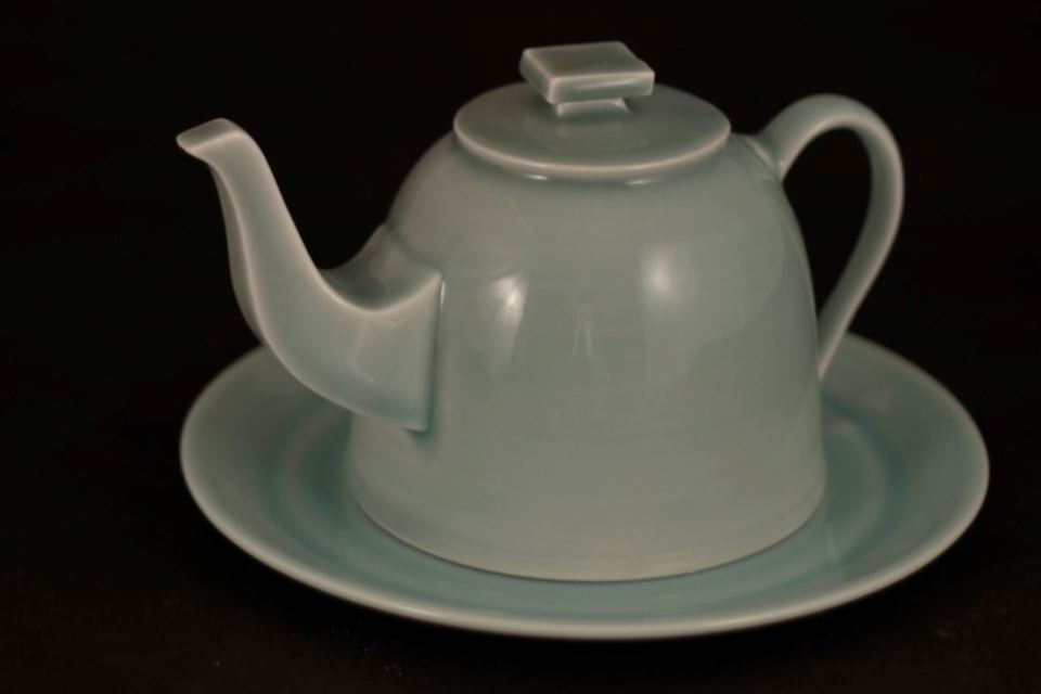 Harlan House. Celadon Teapot Butter Dish. (2013?) 13cm tall x 22 cm wide Celadon.