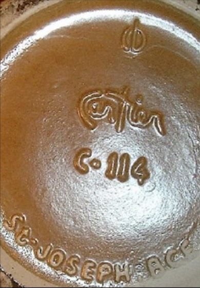 Jean Cartier. Design signature stamp with Ceramique de Beauce icon, production line number ”C-114”, and “St-JOSEPH BCE” mark. Probably for sale in Quebec.