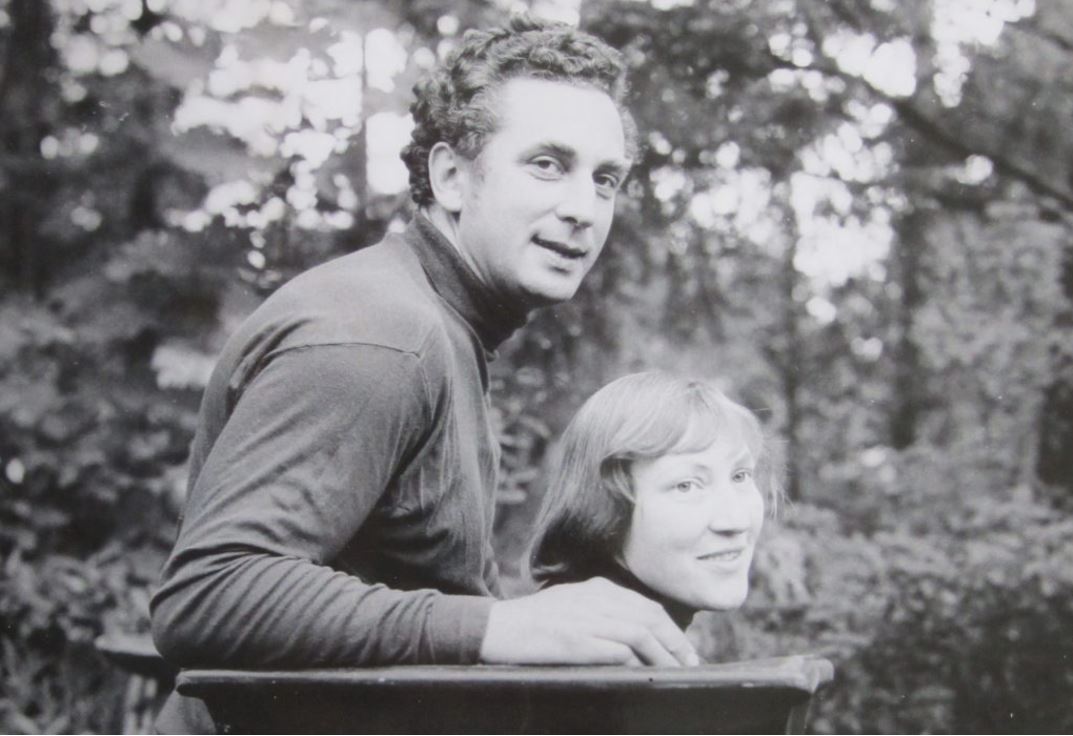 Jan and Helga Grove in their garden at Sooke Rd studio, c. 1970, photo by Karl Spreitz