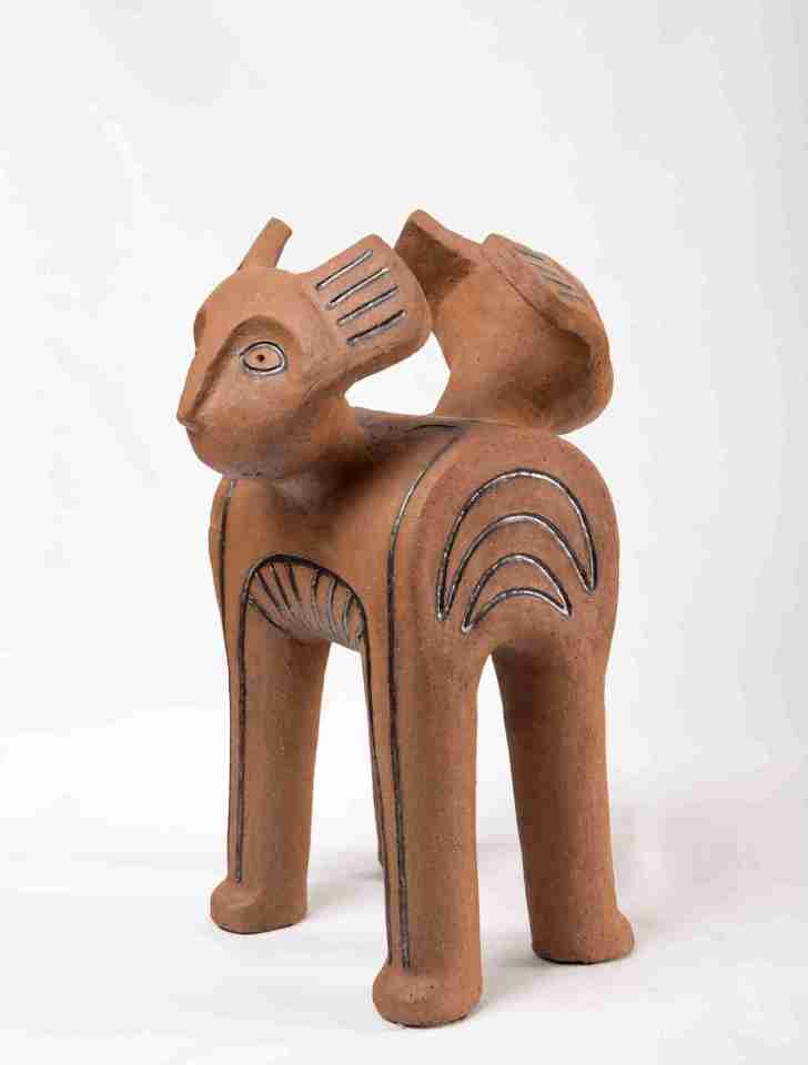 Helga Grove. Mitz and Mautz, clay with incised black decor, 2005. 35 x 17 cm. Collection of the artists. Photo: Robert Matheson.