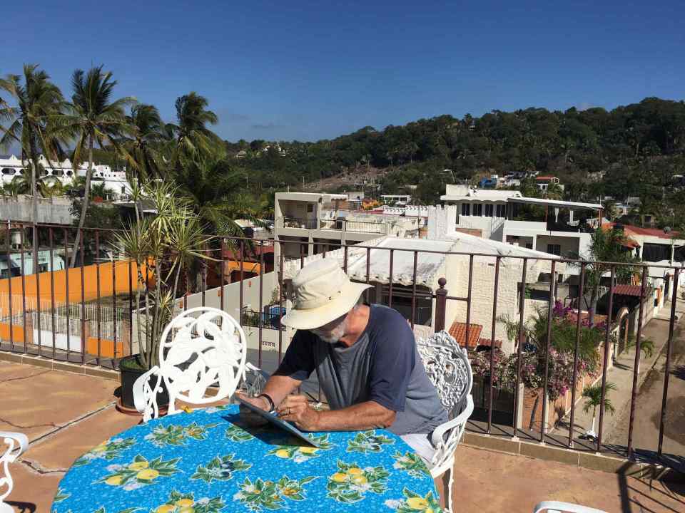 Yours truly working on the website in Mexico.