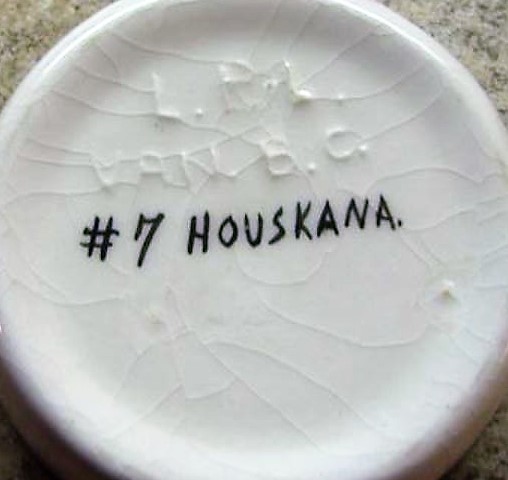 Lambert Potteries Ltd. "L.P.L. VAN B.C." underglaze inscription; #7 Houskana" overglaze inscription on recessed base