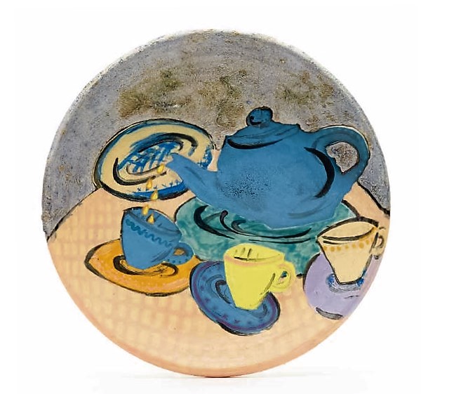 Barbara Tipton. 1987. A Search For The Truth About Ceramics (Utility). Clay, diameter 40.6 cm., signed and dated ‘87 on reverse. initially [urchased for the Charles Bronfman Collection, now in the collection of the Alberta Foundation for the Arts.