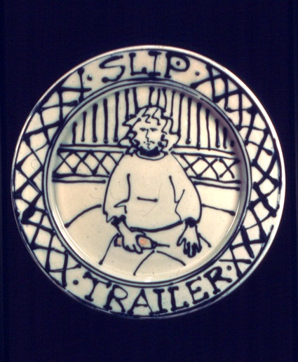 Barbara Tipton. Slip Trailer Plate, 1983, 36 cm across, porcelain, cone 8 electric.