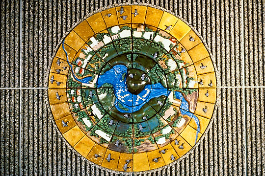 Victor Cicansky. Regina My World. Clay, glaze. 307.3 cm diameter.1979 in the Co-Operators Building, Regina