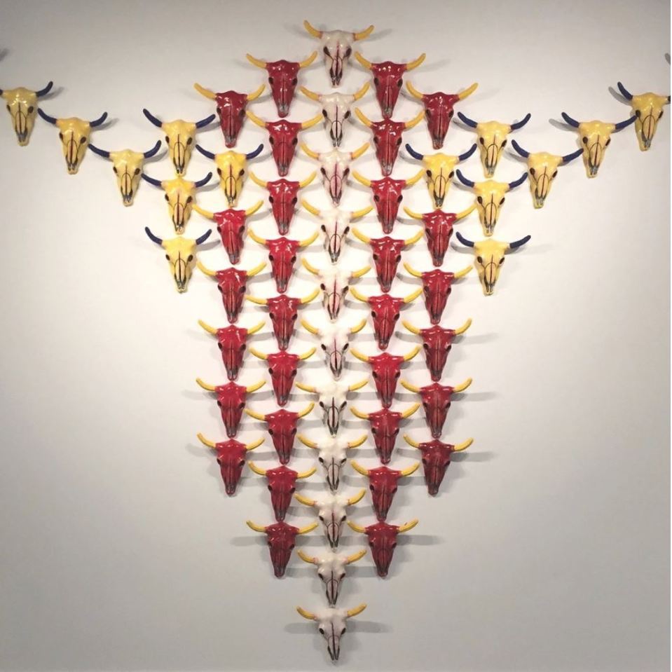 Victor Cicansky. The Bison Are Back. glazed clay.281.9 x 327.7 x 7.6 cm, 2016