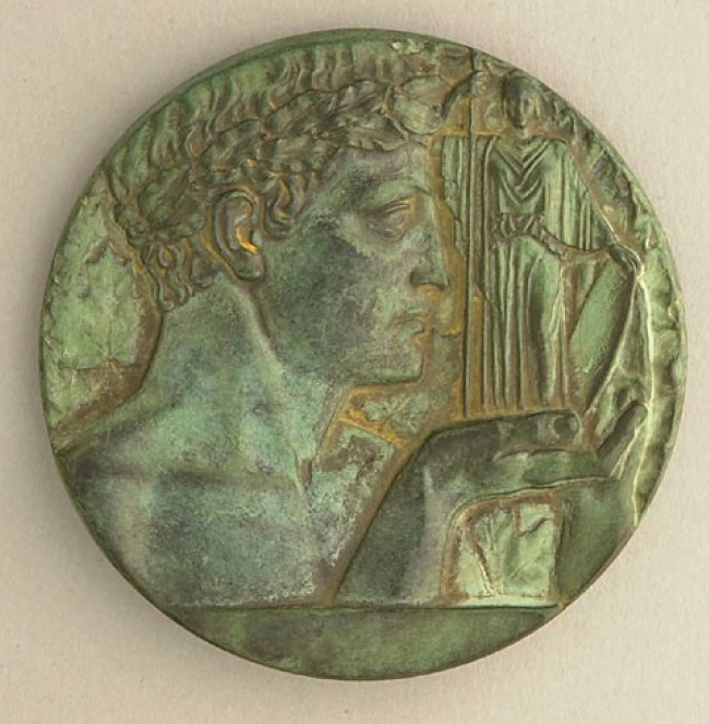 Pierre-Aimé Normandeau. 1928-31. Medal of l'École des beaux-arts de Montréal. Bronze. 7.5 cm D. Collection: Musée des beaux-arts de Montréal.