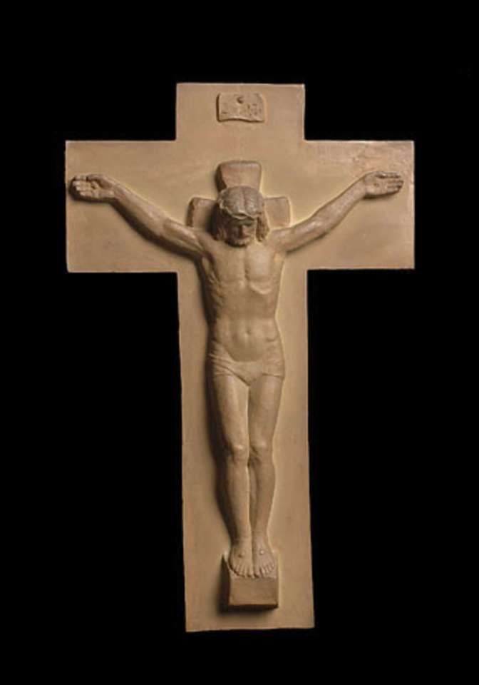 Pierre-Aimé Normandeau. 1942. Crucifix. Terra cotta, 43 x 27.4 x 6 cm. Collection: Musée des beaux-arts de Montréal.
