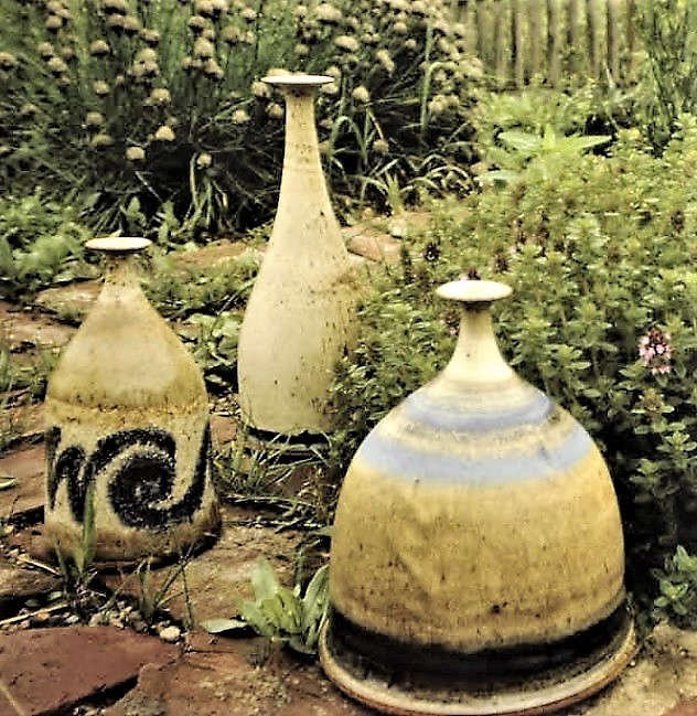 Peter Powning. Garden Pots. 1975-76. Cone 10, gas fired stoneware, 20.3 - 30.5 cm high.. Plainsman Clay.