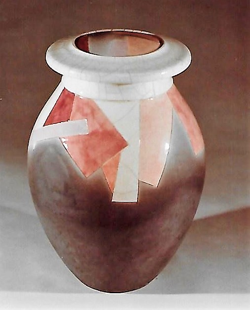 Peter Powning. Untitled Covered Jar. c.1981-2. Raku, wheel thrown, incised and hand coloured.