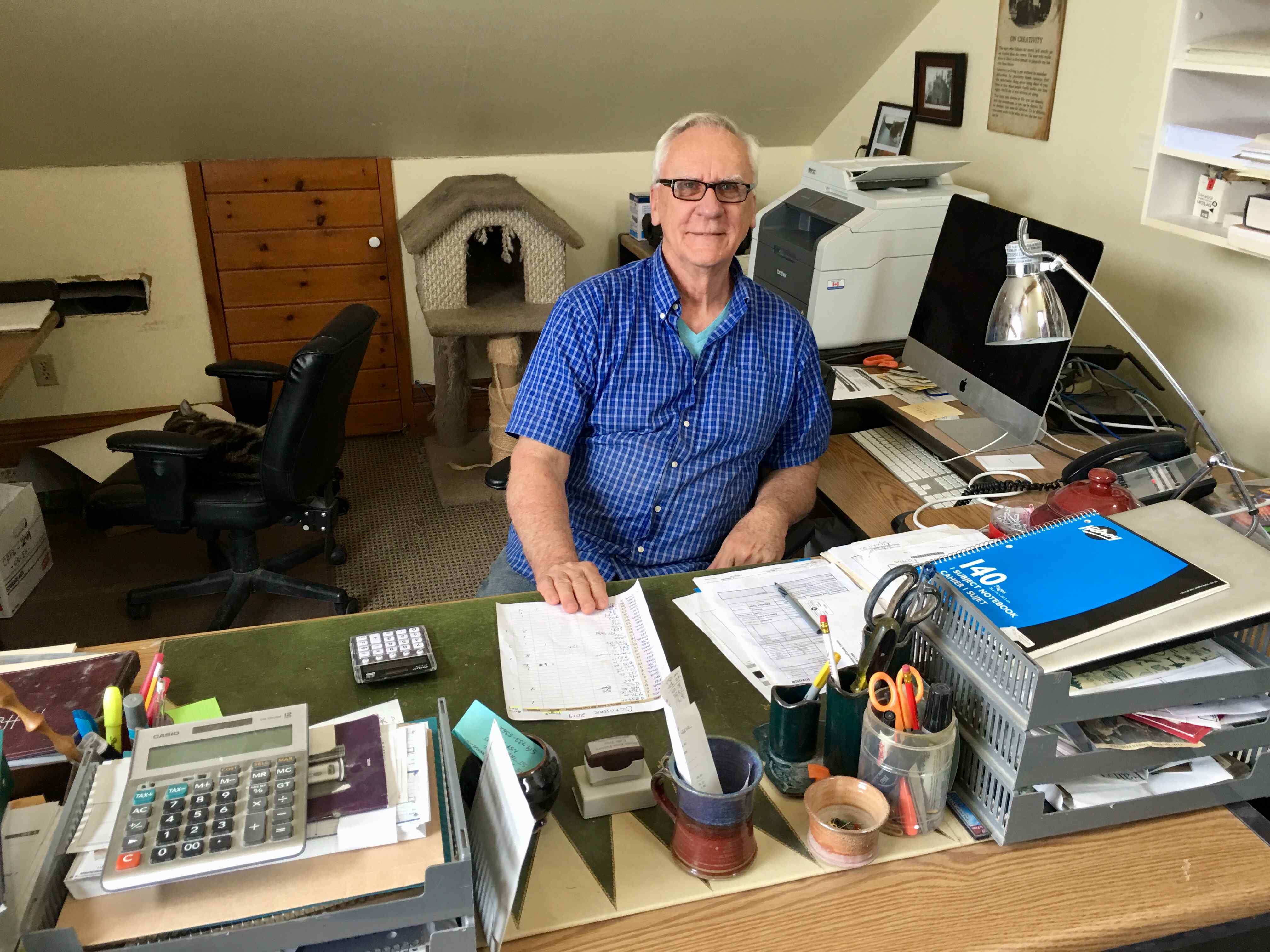 Donn Zver, in his office. The business side of his pottery