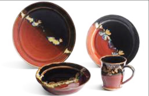 Donn Zver. Dinnerware set. Copper red sand black.