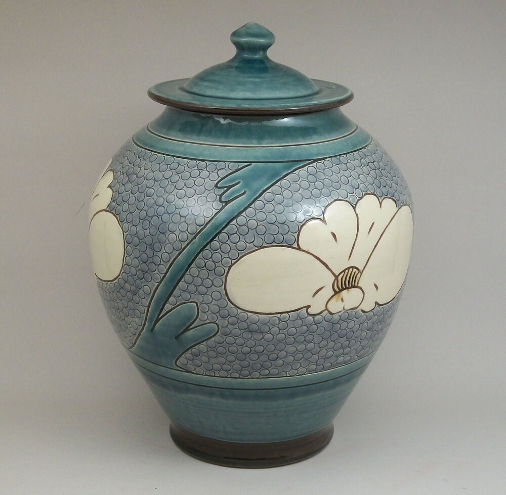 Birdsall Worthington. Urn 26.7 cm) In the combined style of two of types of Chinese pottery: Tang Dynasty and Ts’u-chou utilitarian wares.