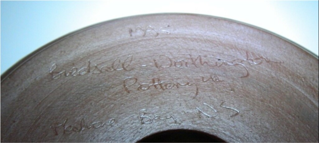 Birdsall-Worthington incised script signature. “1995 Birdsall-Worthington Pottery Ltd. Mahone Bay , NS.