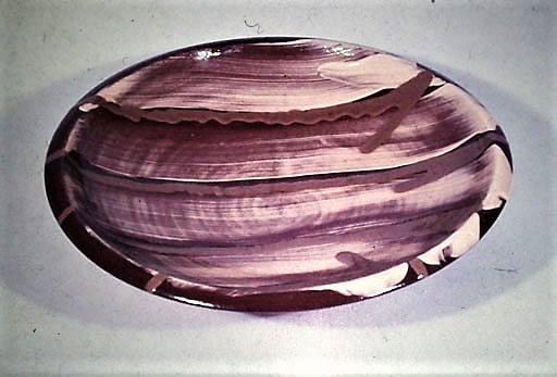 Tim Worthington, 1976, Cone 03 Earthenware, Brushed and trailed slips and transparent glaze. Grad show piece.