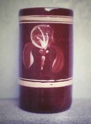 Tim Worthington, 1977, Cone 03 Earthenware, Brushed slips with pale yellow transparent glaze. This is from the first year the pottery opened and was before we got into adding some colour to the pieces.