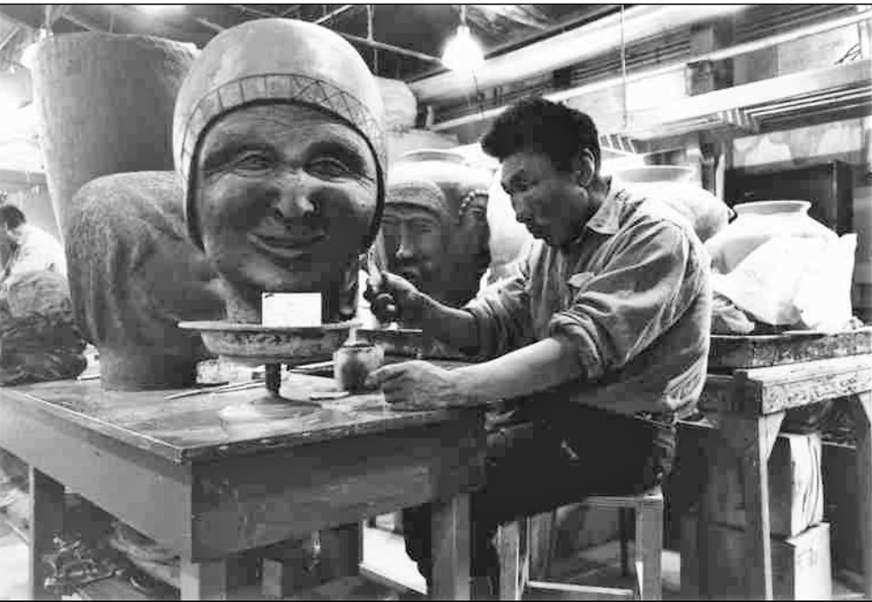 An unidentified ceramic artist at work in the Arts and Crafts Shop in Rankin Inlet, NWT. October 1968. Provenance Access Point University of Saskatchewan. Institute for Northern Studies. Copyright holder National Film Board