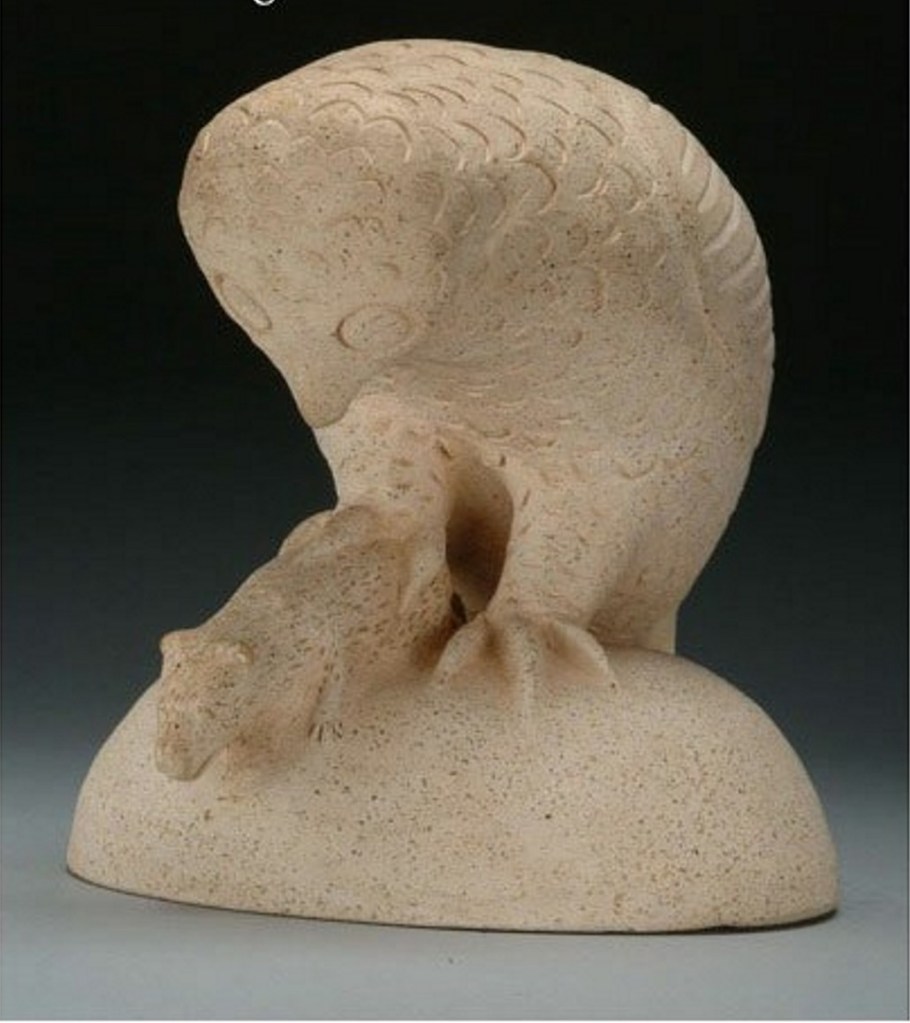 Robert Tatty (1927- 2009). Rankin Inlet. Ceramic Owl Holding A Small Animal In Its Talon. 24.00 cm. Photo: www.waddington.ca