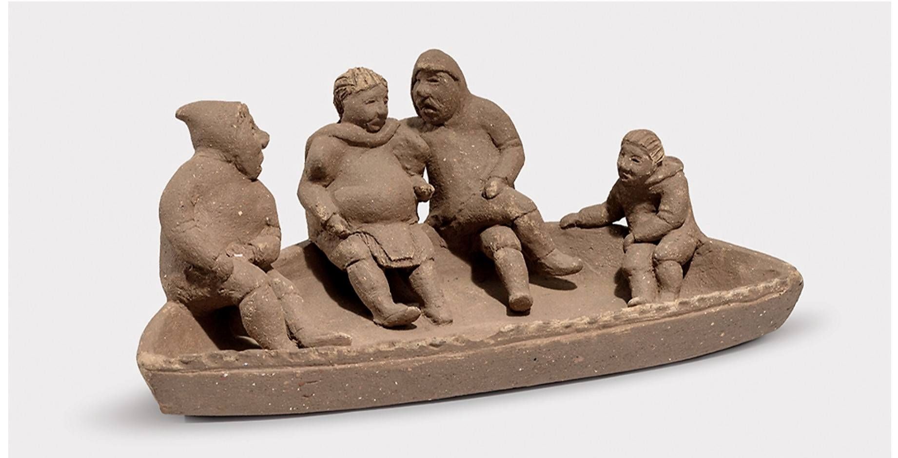 Michael Angutituak Group on Kudlik (1967) Clay 18.8 x 48.4 x 26 cm. Photo: Winnipeg Art Gallery Government of Nunavut Fine Art Collection. Photo: Ernest Mayer