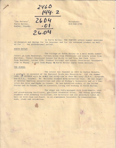 The Pottery Advertising Letter, 1966 listing Dean Mullavey as instructor.